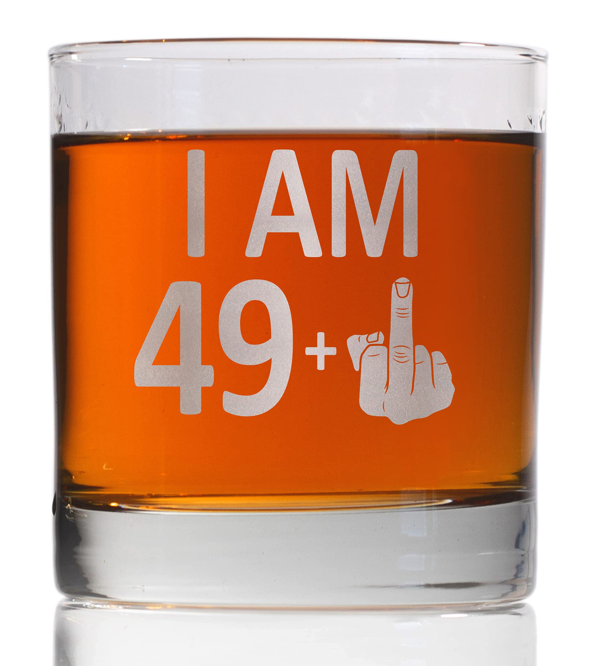 Promotion & Beyond I AM 49 PLUS 1 Whiskey Glass - Funny Sarcastic Finger 50th Birthday Gift