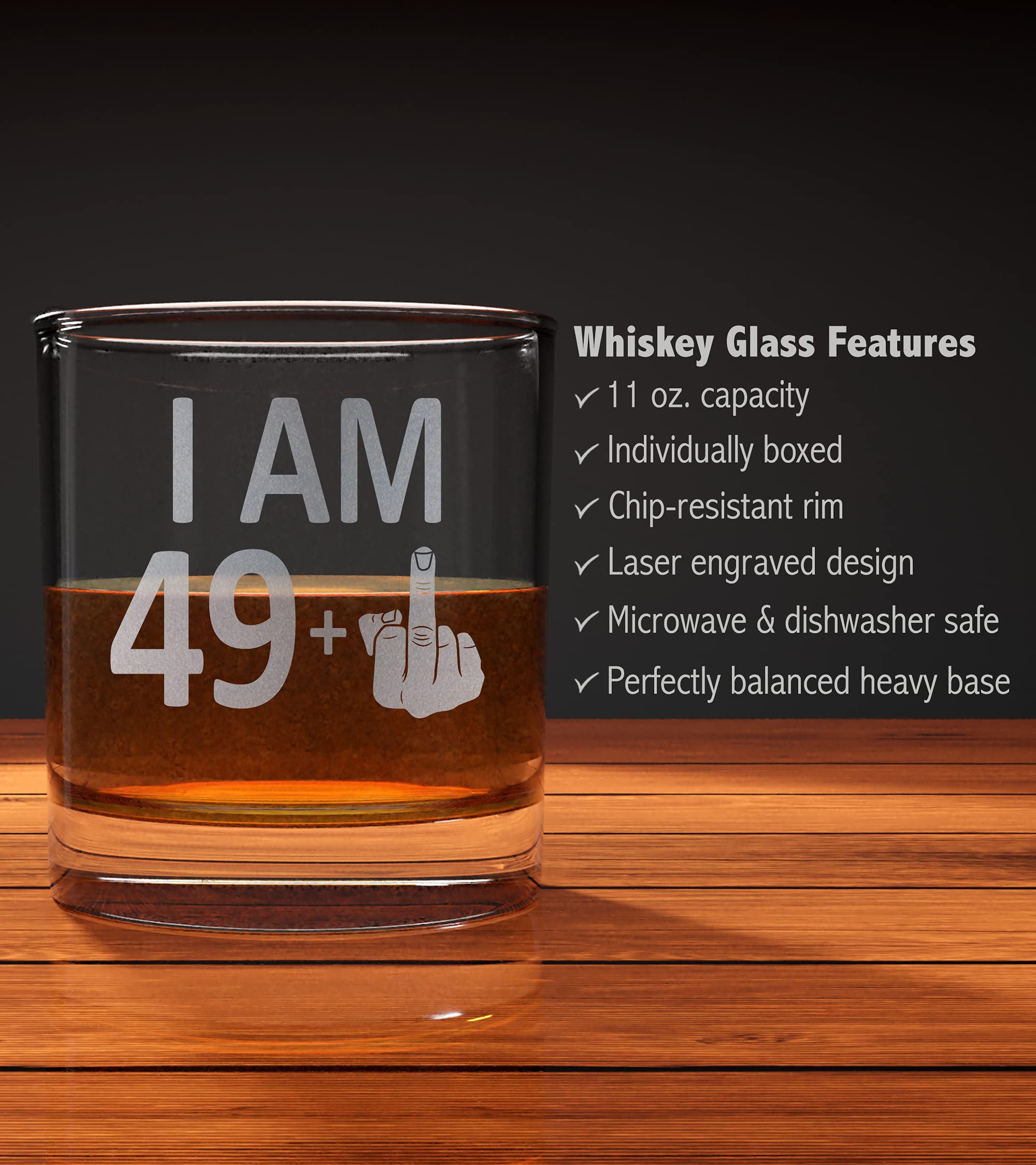 Promotion & Beyond I AM 49 PLUS 1 Whiskey Glass - Funny Sarcastic Finger 50th Birthday Gift