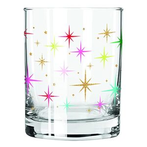 slant collections holiday double old fashioned cocktail glass, 12-ounce, retro stars