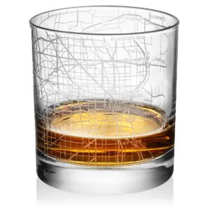 rocks whiskey old fashioned 11oz glass urban city map milwaukee wisconsin