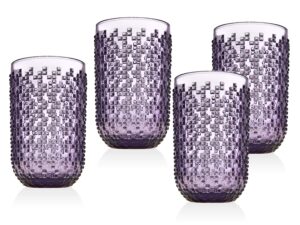 godinger tumbler glasses, highball glasses, drinking glass, glass cup, alba amethyst - 12 oz – set of 4