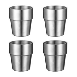 uptaly 4 pcs stainless steel cups (10 oz, large silver type b), unbreakable camping mugs (3.23'' x 3.78''), small espresso cup, double walled latte mugs, shot cup, tumbler, thicken coffee cup