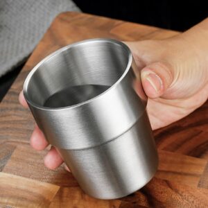 UPTALY 4 pcs Stainless Steel Cups (10 oz, Large Silver Type B), Unbreakable Camping Mugs (3.23'' x 3.78''), Small Espresso Cup, Double Walled Latte Mugs, Shot Cup, Tumbler, Thicken Coffee Cup