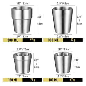 UPTALY 4 pcs Stainless Steel Cups (10 oz, Large Silver Type B), Unbreakable Camping Mugs (3.23'' x 3.78''), Small Espresso Cup, Double Walled Latte Mugs, Shot Cup, Tumbler, Thicken Coffee Cup