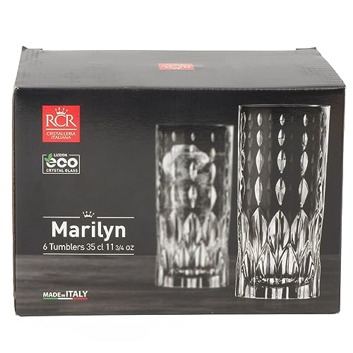 RCR Crystal 6 Piece Marilyn Whisky Glasses Set - Modern Cut Glass Cocktail Tumblers - 337ml