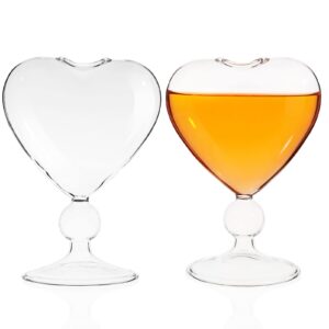 doitool 2pcs clear cocktail glasses heart shaped, cocktail wine glass set of 2 unique champagne glasses heart shape martini goblet cups glassware for ktv home bar club restaurant