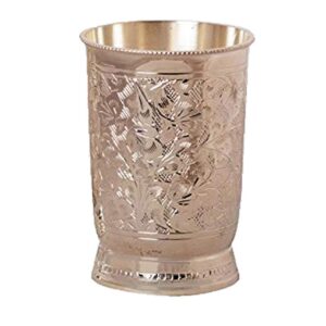 PARIJAT HANDICRAFT Brass beautifully embossed mint julep cup, water tumbler, drinking glass coated with silver