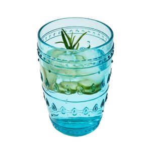 euro ceramica fez collection drinkware and glasses, 14oz highball set of 4, teardrop mandala design, turquoise