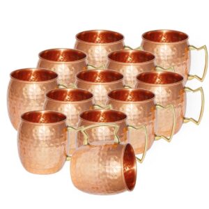 hammered copper moscow mule mug handmade of 100% pure copper, brass handle 16 oz no inner lining set of 12 pc