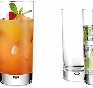 PDTXCLS Heavy Base Highball Glasses 17 Ounce with S/S Straws, Clear Tall Barware Drinking Glasses for Water, Juice, Beer, Whiskey, and Cocktails - Set of 4