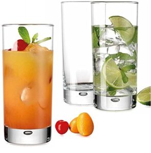 pdtxcls heavy base highball glasses 17 ounce with s/s straws, clear tall barware drinking glasses for water, juice, beer, whiskey, and cocktails - set of 4