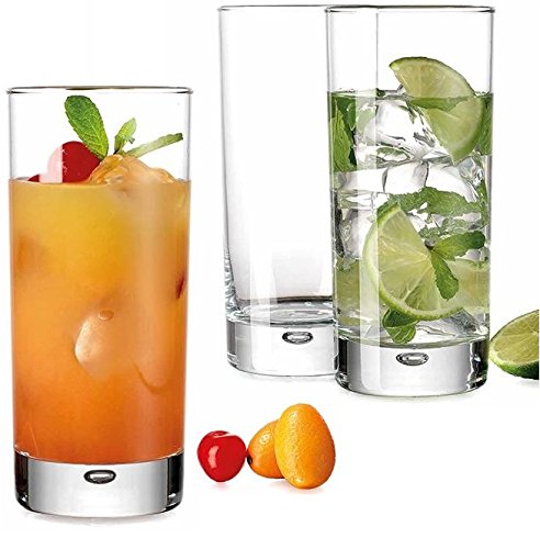 PDTXCLS Heavy Base Highball Glasses 17 Ounce with S/S Straws, Clear Tall Barware Drinking Glasses for Water, Juice, Beer, Whiskey, and Cocktails - Set of 4