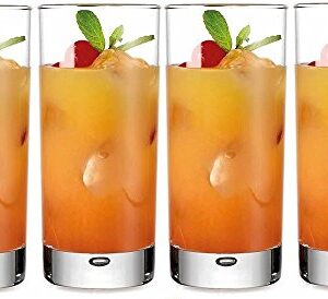 PDTXCLS Heavy Base Highball Glasses 17 Ounce with S/S Straws, Clear Tall Barware Drinking Glasses for Water, Juice, Beer, Whiskey, and Cocktails - Set of 4