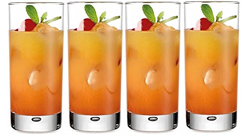 PDTXCLS Heavy Base Highball Glasses 17 Ounce with S/S Straws, Clear Tall Barware Drinking Glasses for Water, Juice, Beer, Whiskey, and Cocktails - Set of 4