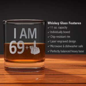 Promotion & Beyond I AM 69 PLUS 1 Whiskey Glass - Funny Sarcastic Finger 70th Birthday Gift