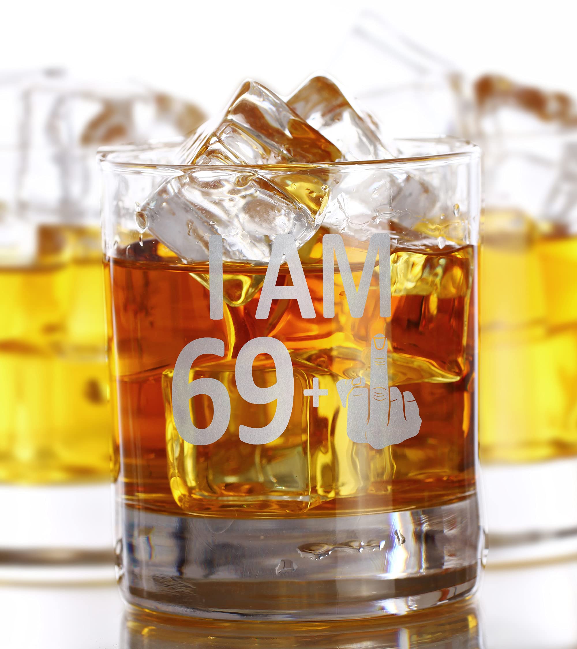 Promotion & Beyond I AM 69 PLUS 1 Whiskey Glass - Funny Sarcastic Finger 70th Birthday Gift