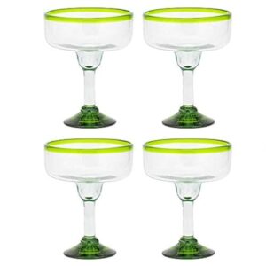 amici home lime rim margarita glass | set of 4 | authentic mexican handmade glassware | bar glasses for cocktails, pina coladas, other beverages | 15 oz