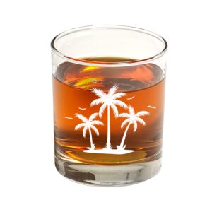 prestigehaus palm tree cocktail glass set (set of 2) -tropical beach theme rocks glasses, whiskey glasses, old-fashioned glasses for beach house/airbnb
