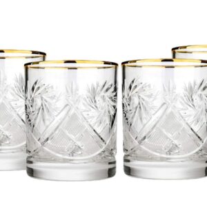 WORLD GIFTS Set of 6 Vintage Russian Crystal Whisky Glasses - 24K Gold Rim Old-Fashioned Rocks Glasses