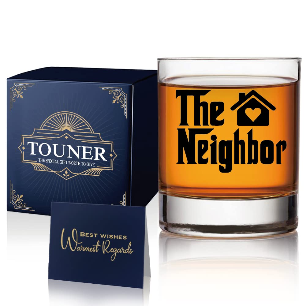 TOUNER The Neighbor Whiskey Glasses, Housewarming Gift For Men Women, Unique Gifts For Neighbor, Funny First Time Home Owner Gift Ideas, Neighbor Gift, Funny Gift For New Home Owners