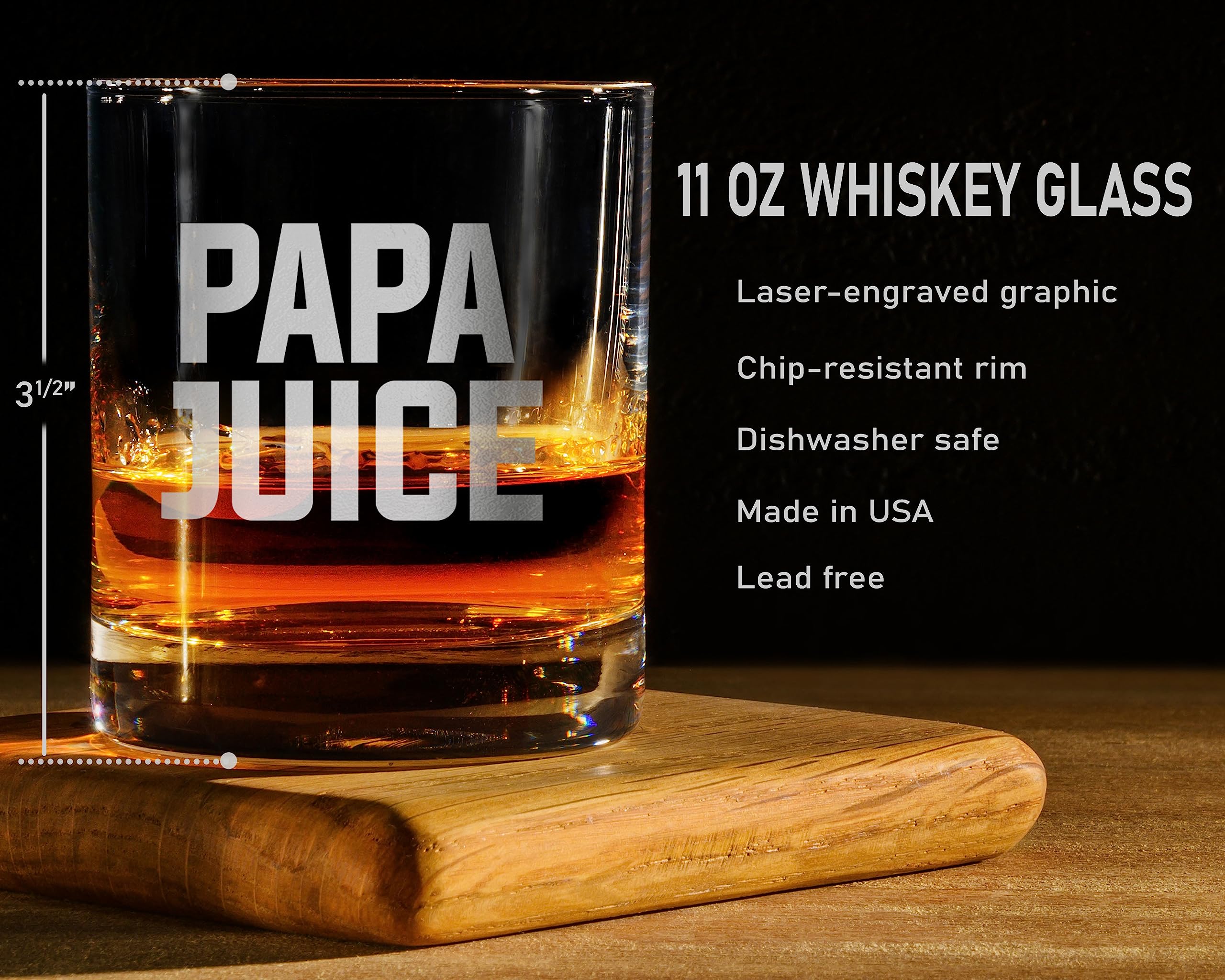 PAPA JUICE Custom Personalized Whiskey Glass - Funny Gift for Dad Uncle Grandpa From Daughter Son Wife - Father's Day