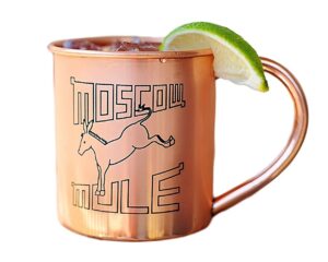 alchemade 100% pure copper 14 oz mug with retro mule logo for moscow mules, and other cocktails - keeps drinks cold longer - made to stay tarnish free