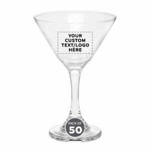 custom classic martini glasses 9.25 oz. set of 50, personalized bulk pack - great for cocktails, wedding favors, party favors, events - clear