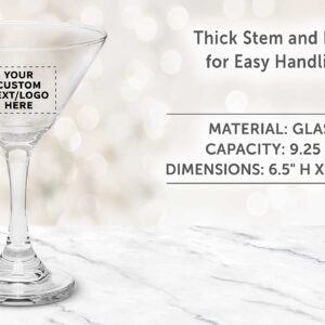 Custom Classic Martini Glasses 9.25 oz. Set of 50, Personalized Bulk Pack - Great for Cocktails, Wedding Favors, Party Favors, Events - Clear