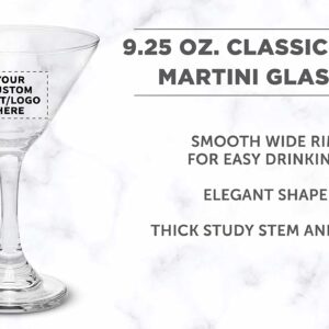 Custom Classic Martini Glasses 9.25 oz. Set of 50, Personalized Bulk Pack - Great for Cocktails, Wedding Favors, Party Favors, Events - Clear