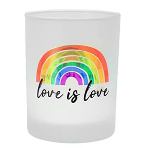 Culver Pride Decorated Frosted Double Old Fashioned Tumbler Glasses, 13.5-Ounce, Gift Boxed Set of 2 (Rainbow Love)