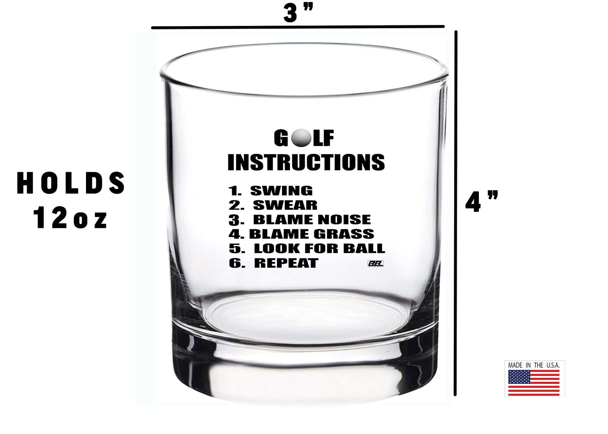 Rogue River Tactical Funny Golf Instructions Old Fashioned Whiskey Glass Drinking Gag Cup Gift For Golfer Golfing