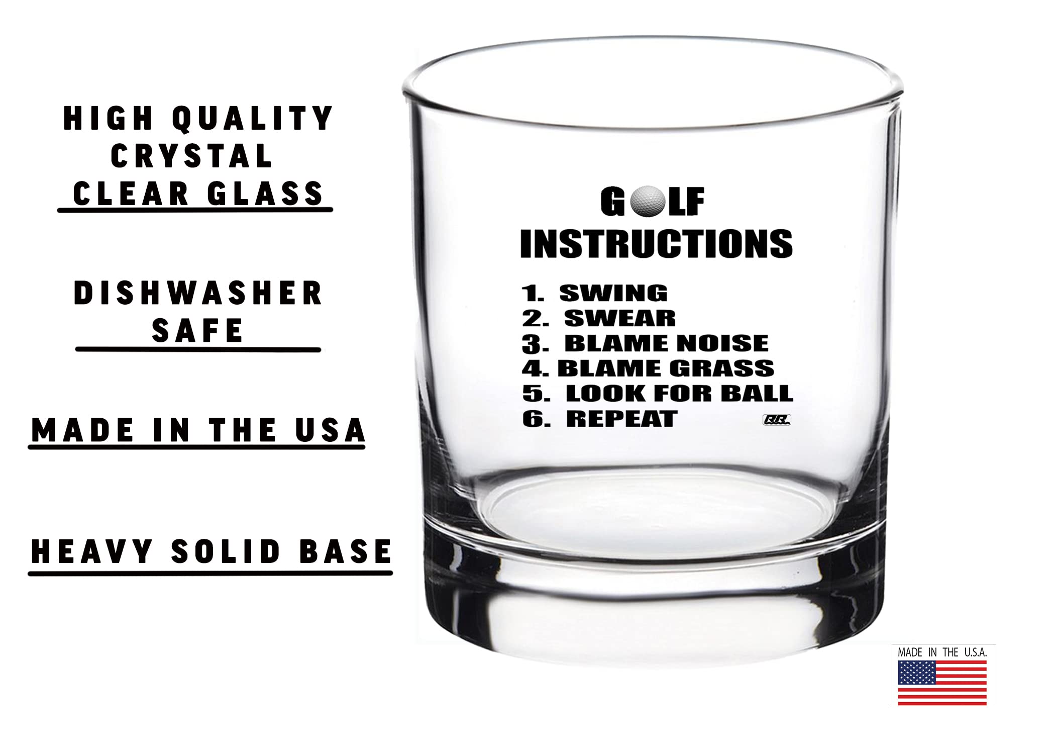 Rogue River Tactical Funny Golf Instructions Old Fashioned Whiskey Glass Drinking Gag Cup Gift For Golfer Golfing