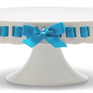 10 inch Pedestal Footed Cake Display Stand with Scalloped Edge and Interchangeable Ribbon Trim (Includes 3 Grosgrain Ribbons) Perfect for Wedding Cakes Baby Showers Birthdays