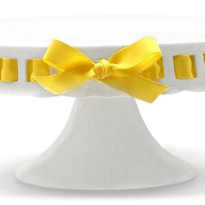 10 inch Pedestal Footed Cake Display Stand with Scalloped Edge and Interchangeable Ribbon Trim (Includes 3 Grosgrain Ribbons) Perfect for Wedding Cakes Baby Showers Birthdays