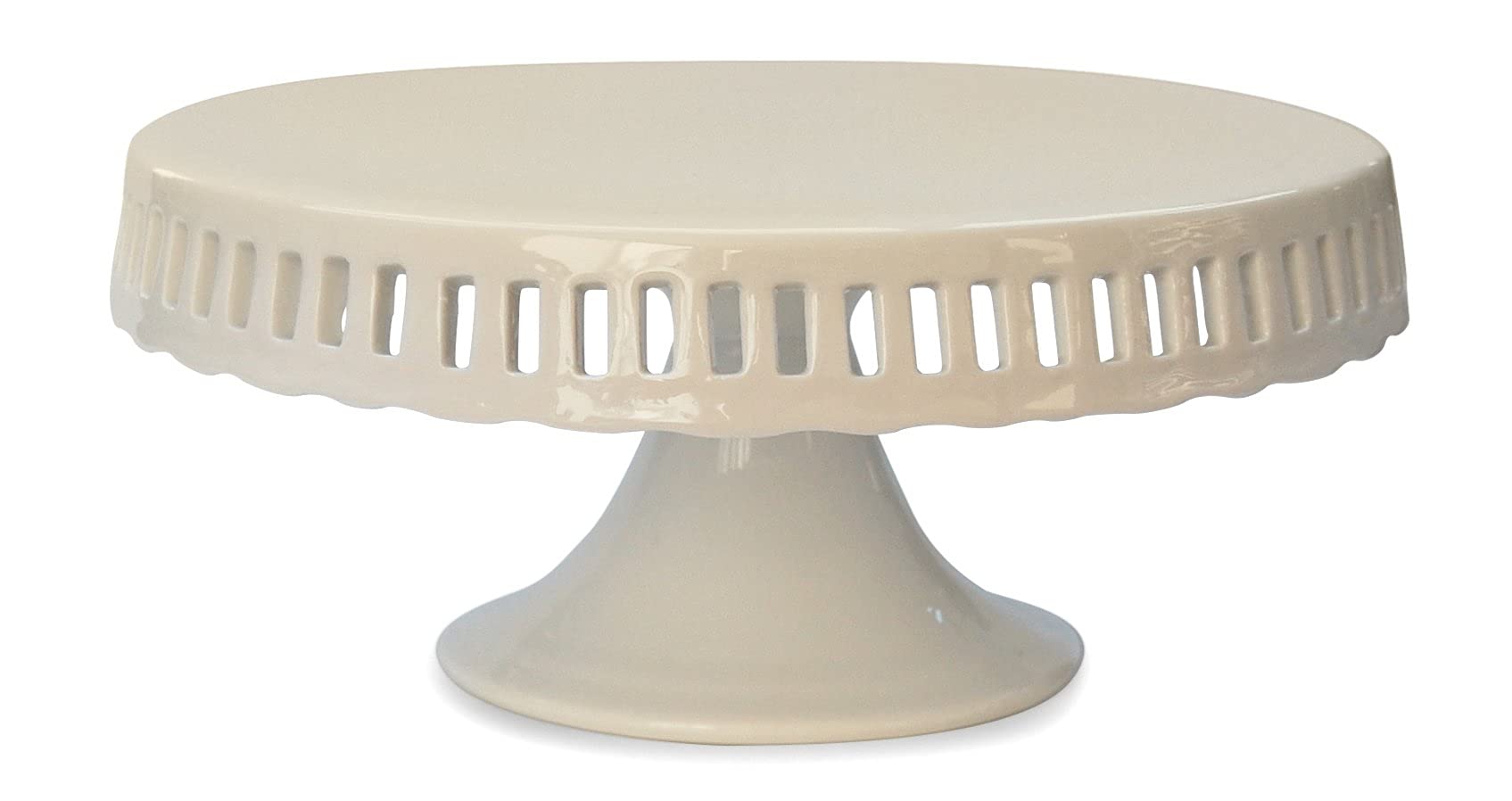10 inch Pedestal Footed Cake Display Stand with Scalloped Edge and Interchangeable Ribbon Trim (Includes 3 Grosgrain Ribbons) Perfect for Wedding Cakes Baby Showers Birthdays