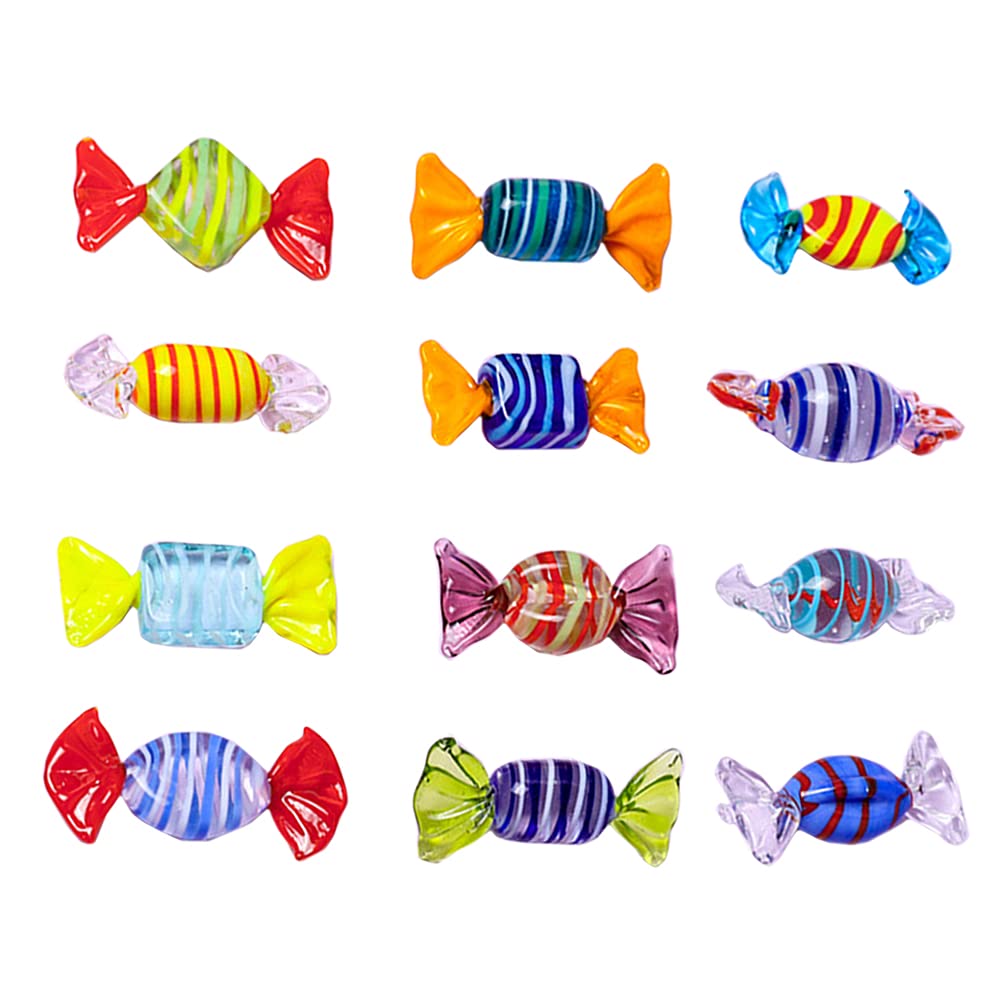 Toyvian 12Pcs Glass Candy Ornaments Vintage Murano Glass Sweets Artificial Candy Decoration for Gifts Home Party Wedding Decor ( Random Style )