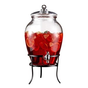 style setter beverage dispenser cold drink dispenser glass jug, metal stand & leak-proof acrylic spigot great for parties, weddings & more (with metal rack)