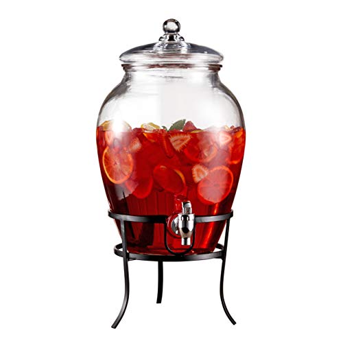 Style Setter Beverage Dispenser Cold Drink Dispenser Glass Jug, Metal Stand & Leak-Proof Acrylic Spigot Great for Parties, Weddings & More (With Metal Rack)