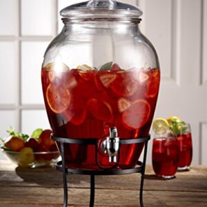 Style Setter Beverage Dispenser Cold Drink Dispenser Glass Jug, Metal Stand & Leak-Proof Acrylic Spigot Great for Parties, Weddings & More (With Metal Rack)