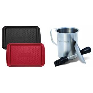 cuisinart grill tray bundle - grilling prep and serve trays (black and red) & sauce pot and basting brush set