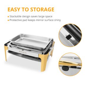 ROVSUN 2 Packs Roll Top Chafing Dish Buffet Set Gold Accent, NSF 9 Quart Rectangular Stainless Steel Chafer, Buffet Servers and Warmers Set Warming Tray for Wedding, Parties, Banquet, Catering Events