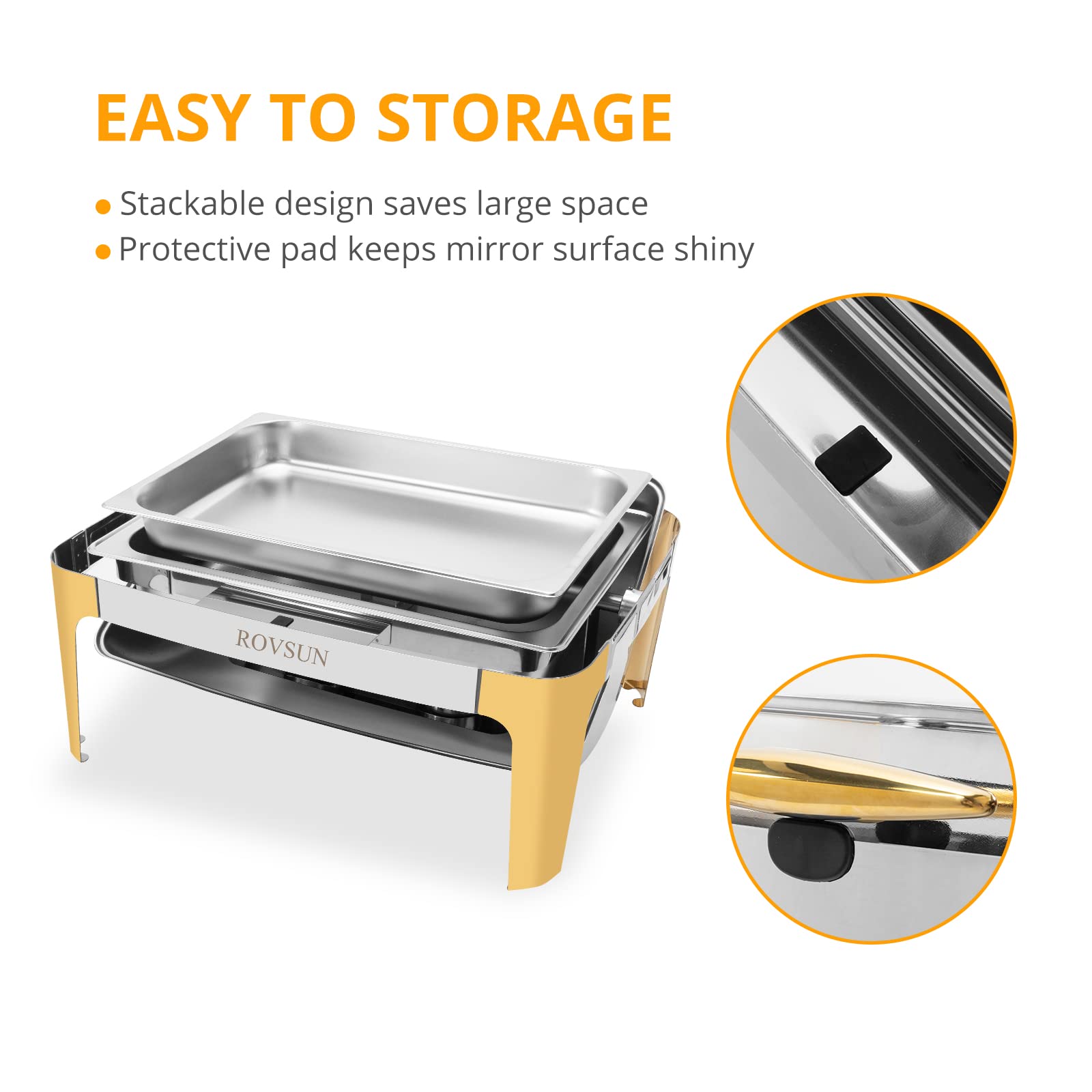 ROVSUN 2 Packs Roll Top Chafing Dish Buffet Set Gold Accent, NSF 9 Quart Rectangular Stainless Steel Chafer, Buffet Servers and Warmers Set Warming Tray for Wedding, Parties, Banquet, Catering Events