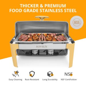 ROVSUN 2 Packs Roll Top Chafing Dish Buffet Set Gold Accent, NSF 9 Quart Rectangular Stainless Steel Chafer, Buffet Servers and Warmers Set Warming Tray for Wedding, Parties, Banquet, Catering Events