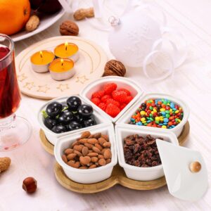 yarlung Lazy Susan Divided Serving Dishes Appetizer Tray, 5 Removable Ceramic Snack Bowls with Lids and Bamboo Platter, Relish Tray Nuts Dishes for Chips, Fruits, Candy