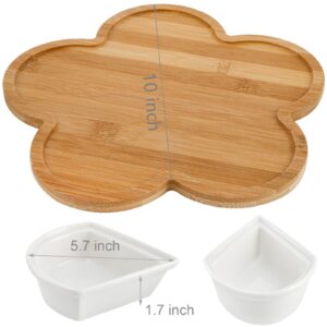 yarlung Lazy Susan Divided Serving Dishes Appetizer Tray, 5 Removable Ceramic Snack Bowls with Lids and Bamboo Platter, Relish Tray Nuts Dishes for Chips, Fruits, Candy