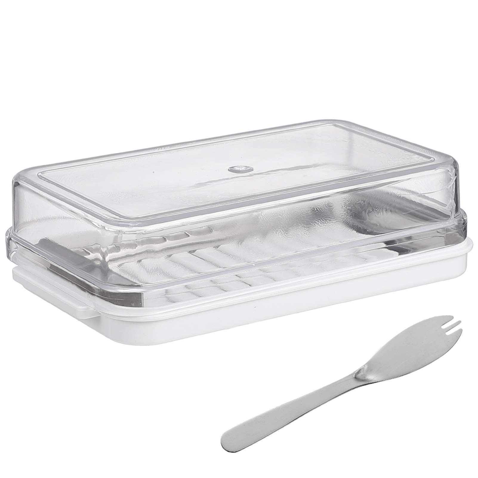 DOITOOL Butter Dish Butter Keeper with Sealed Lid and Cutter Slicer for Easy Cutting and Storage Butter Box Cheese Keeper for Refrigerate 2 in 1 Clear Butter Container Whit