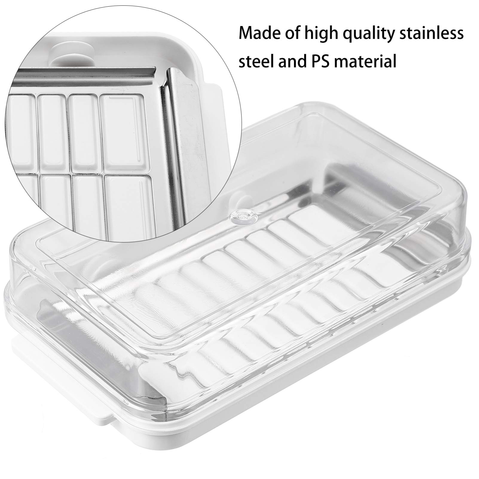 DOITOOL Butter Dish Butter Keeper with Sealed Lid and Cutter Slicer for Easy Cutting and Storage Butter Box Cheese Keeper for Refrigerate 2 in 1 Clear Butter Container Whit