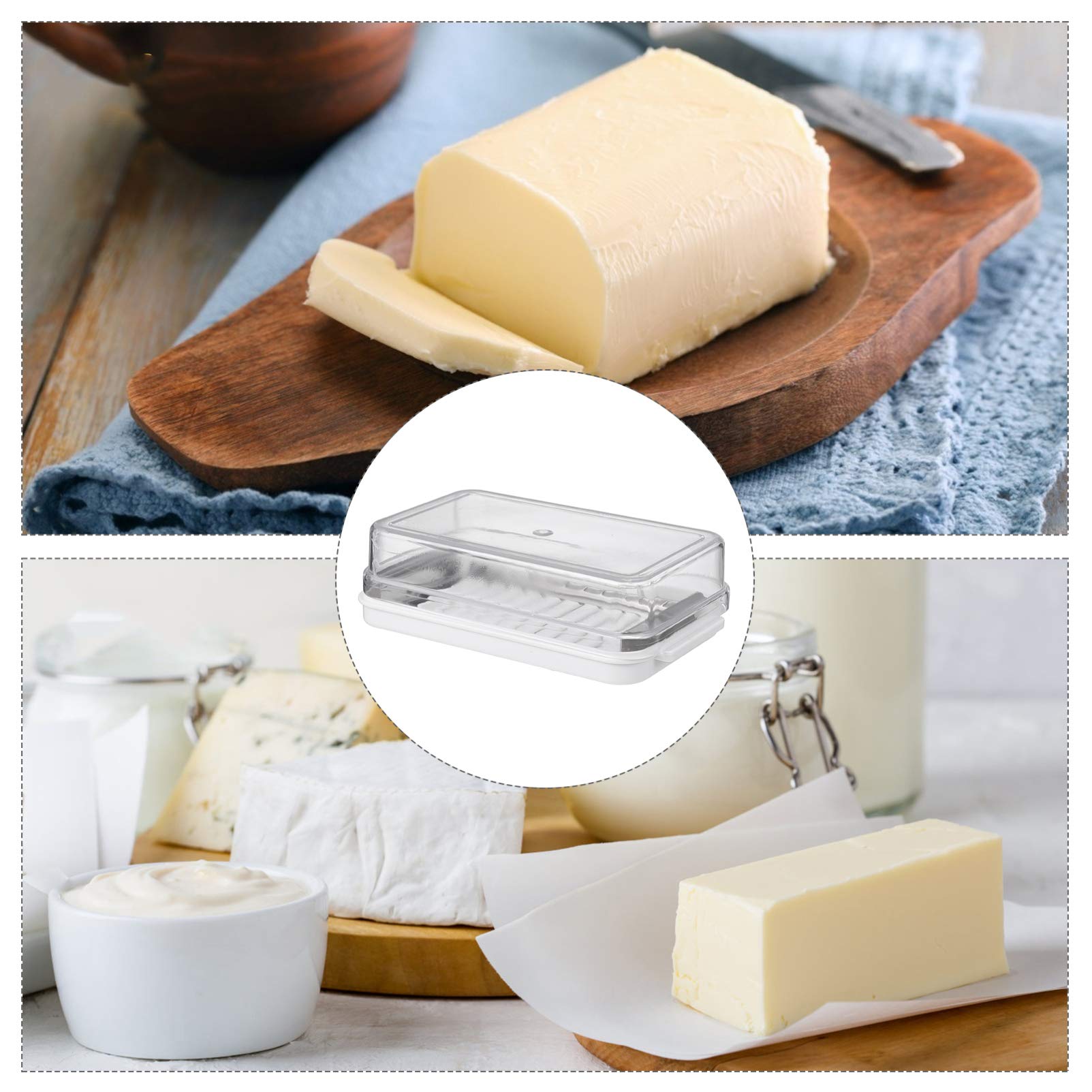 DOITOOL Butter Dish Butter Keeper with Sealed Lid and Cutter Slicer for Easy Cutting and Storage Butter Box Cheese Keeper for Refrigerate 2 in 1 Clear Butter Container Whit