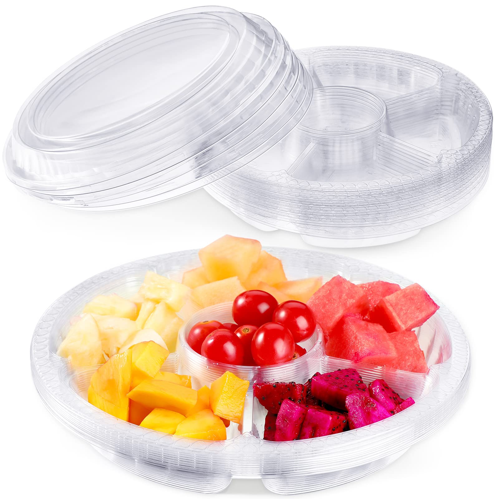 20 Pieces Plastic Appetizer Trays with Lids Disposable Platter Buffet Compartment Serving Tray for Fruit Veggie Snack Food Containers (Clear,6 Grids)