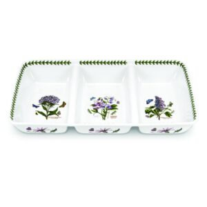 portmeirion botanic garden 3-section server | 17 x 9.5 inch serving platter with assorted motifs | made from porcelain | microwave and dishwasher safe